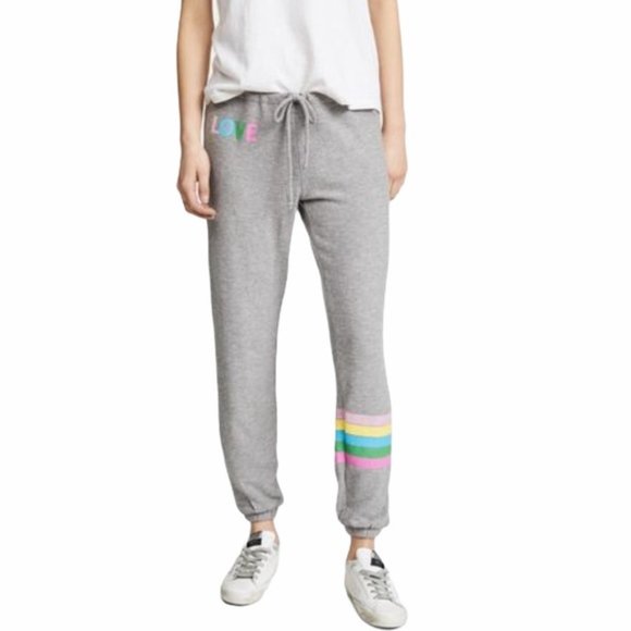 🆕Anthro Chaser LOVE Rainbow Stripe Jogger Pants - Picture 1 of 6